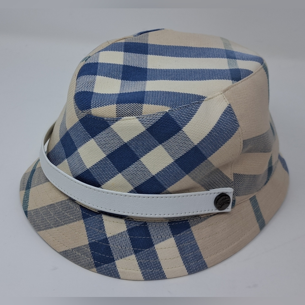 Burberry Women's Bucket Hat Nova Check Blue Cream England Vintage Y2K Medium